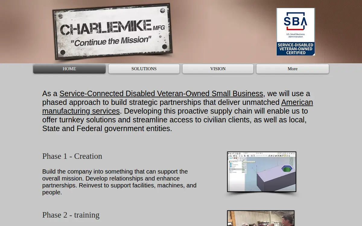 Homepage of Charlie Mike Manufacturing LLC