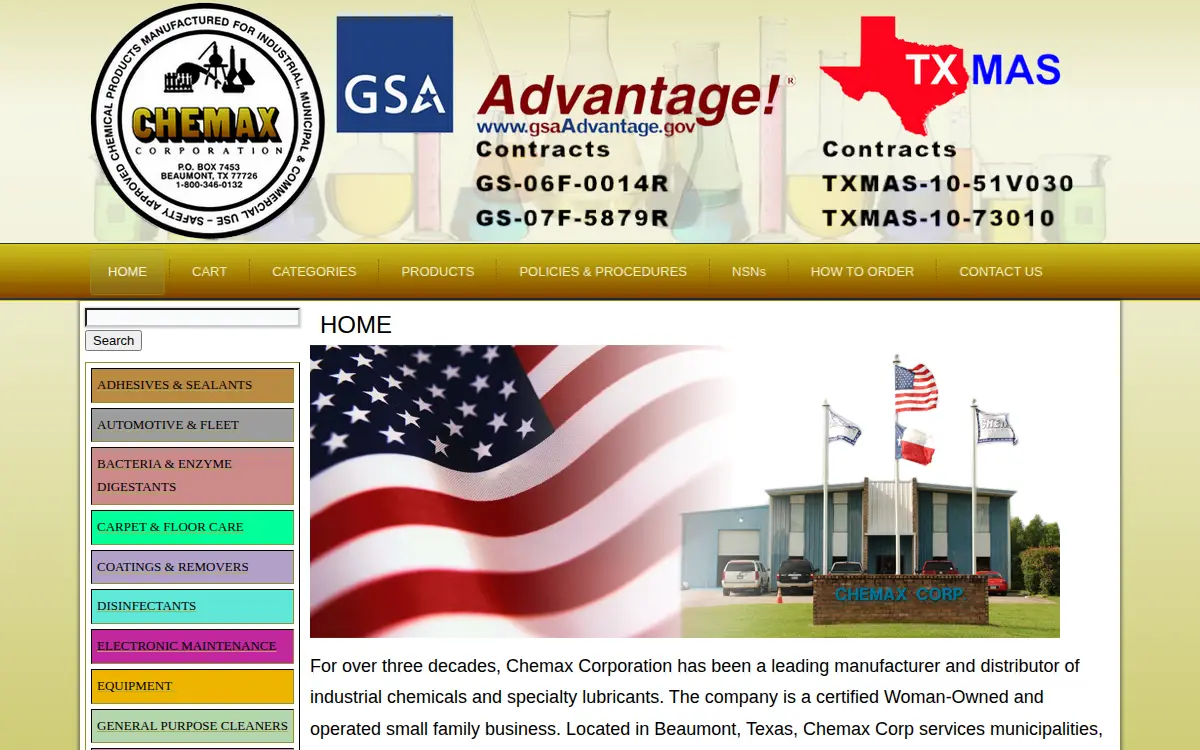 Homepage of Chemax Corporation