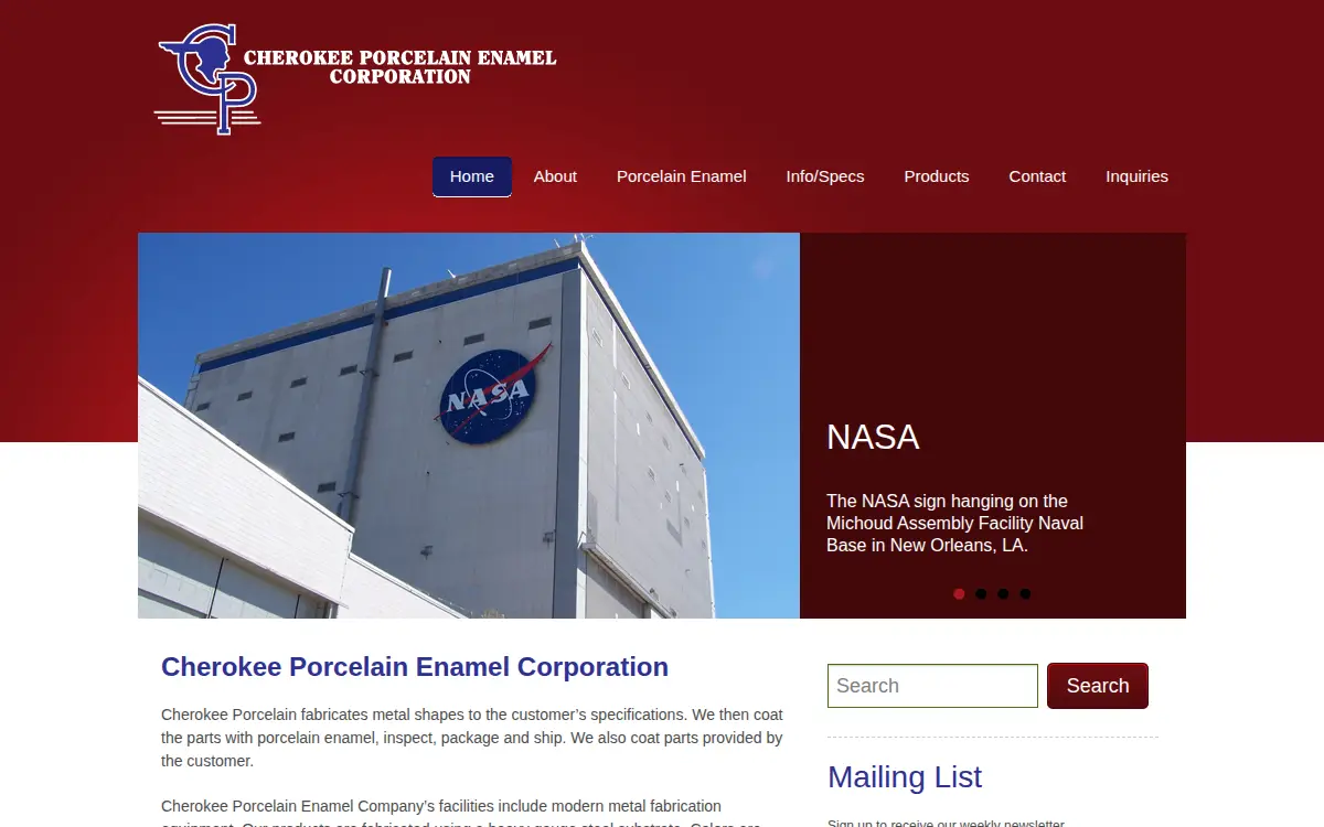 Homepage of Cherokee Porcelain Enamel CORP