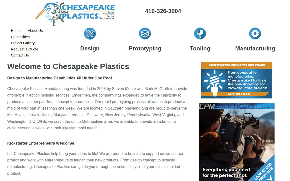 Homepage of Chesapeake Plastics Manufacturing