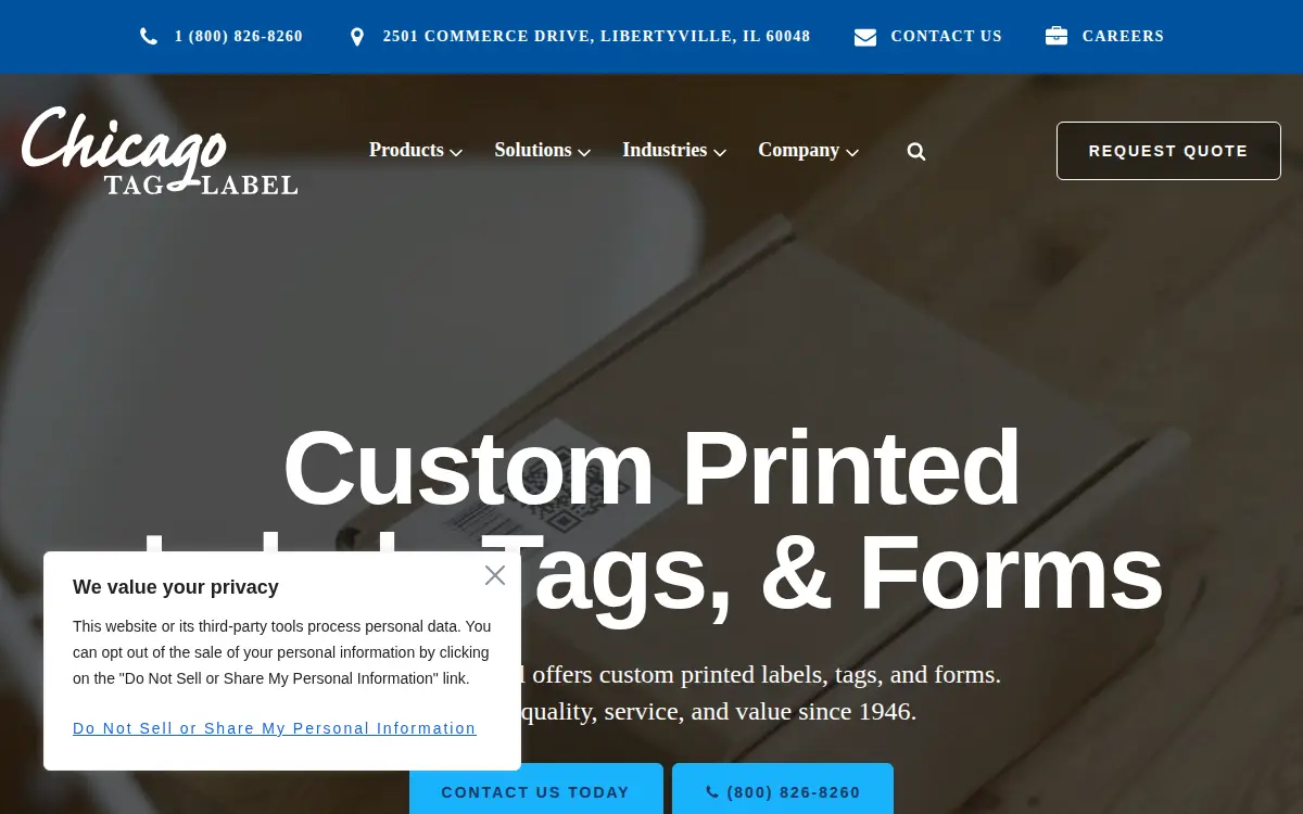 Homepage of Chicago Tag & Label INC