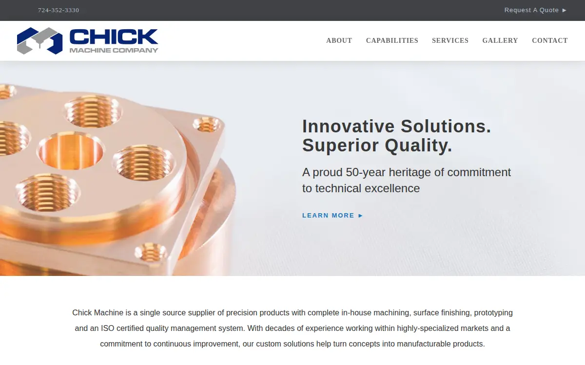 Homepage of Chick Machine Company, LLC