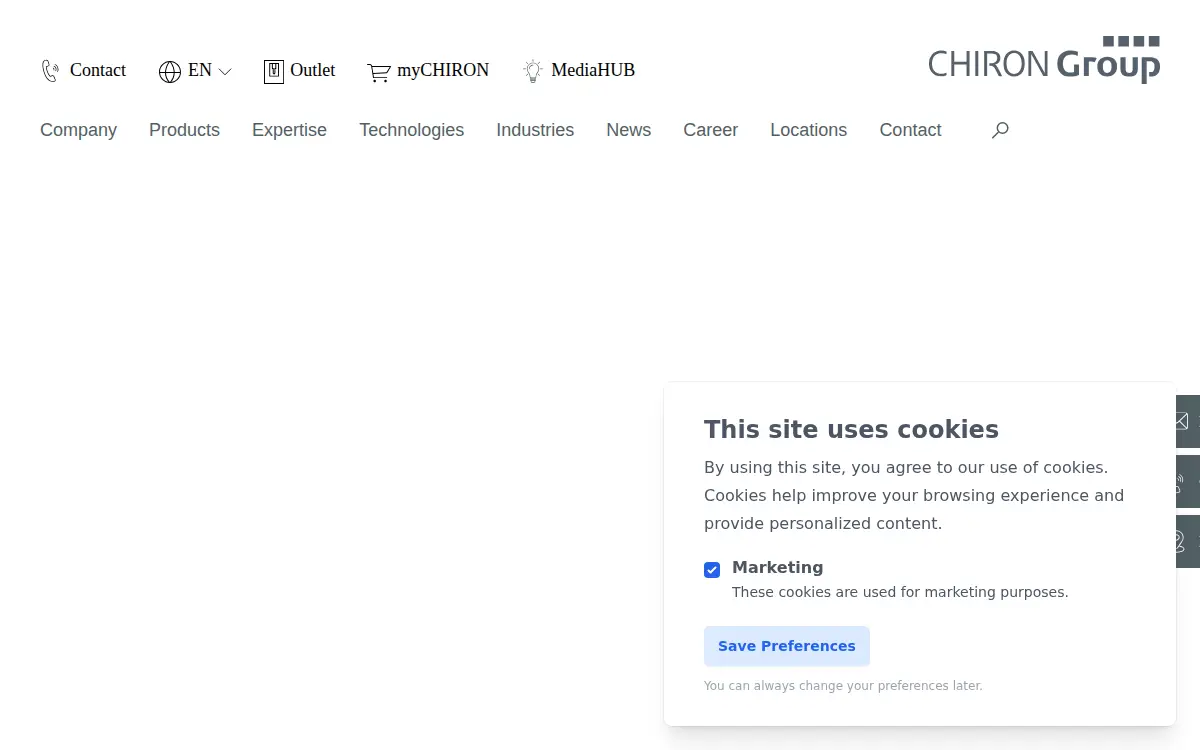 Homepage of Chiron America INC.