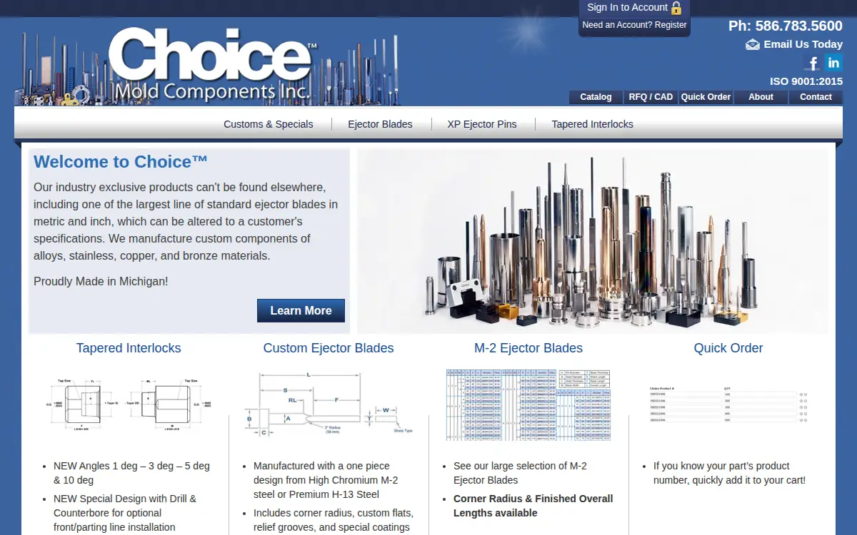 Homepage of Choice Mold Components, INC