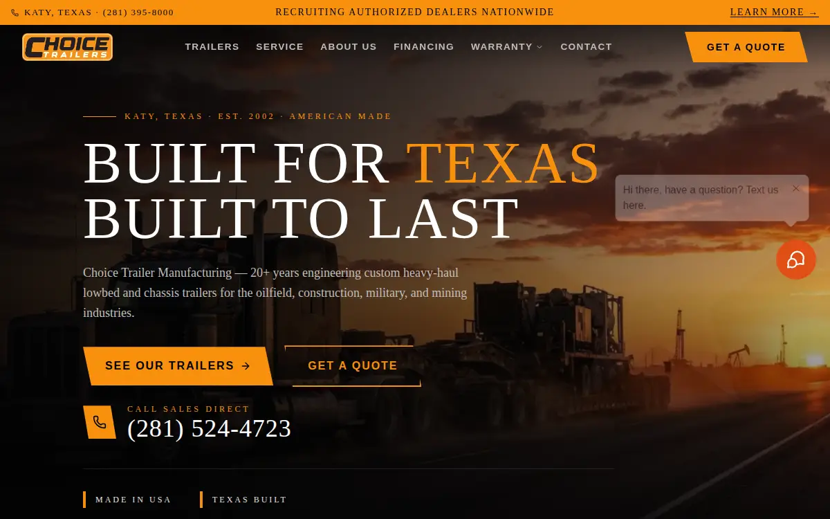 Homepage of Choice Trailer Manufacturing, Limited