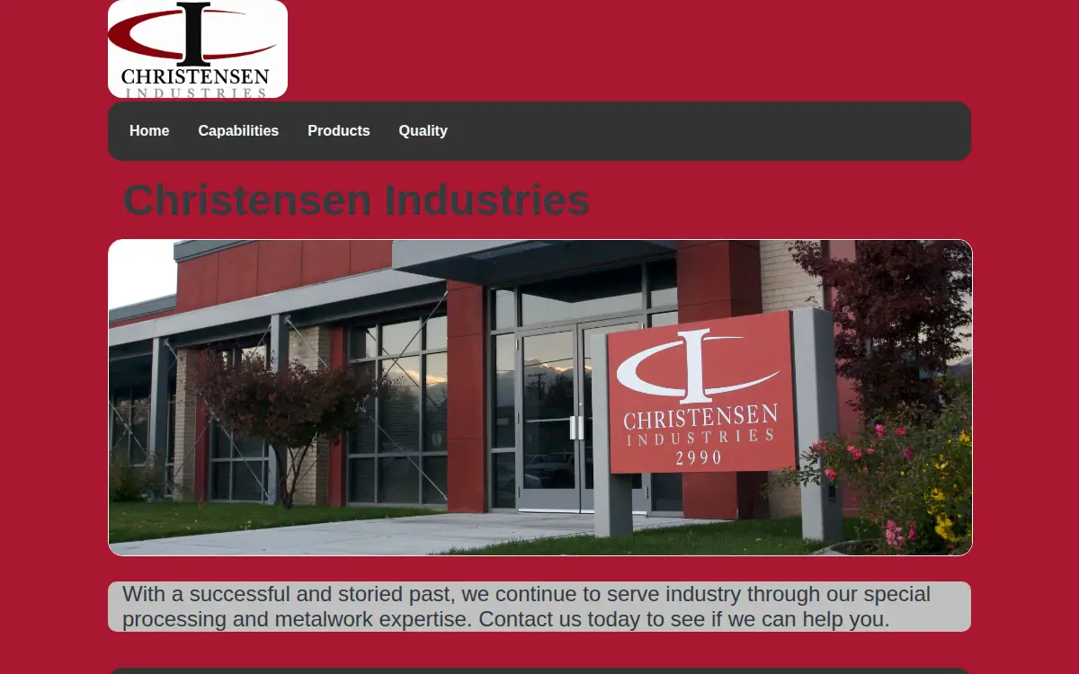 Homepage of Christensen Industries, INC
