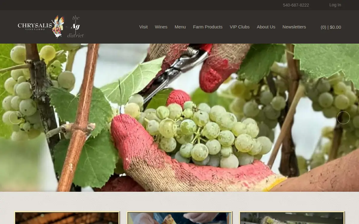 Homepage of Chrysalis Vineyards, LLC