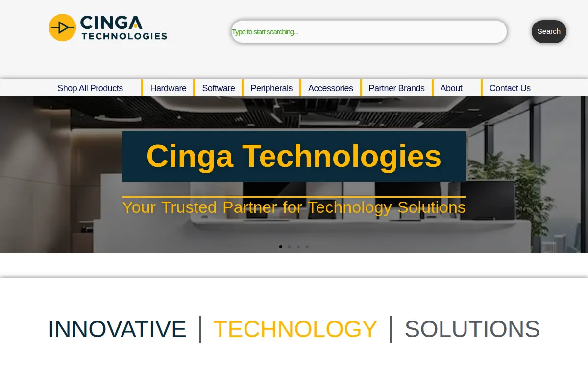 Homepage of Cinga Technologies, LLC