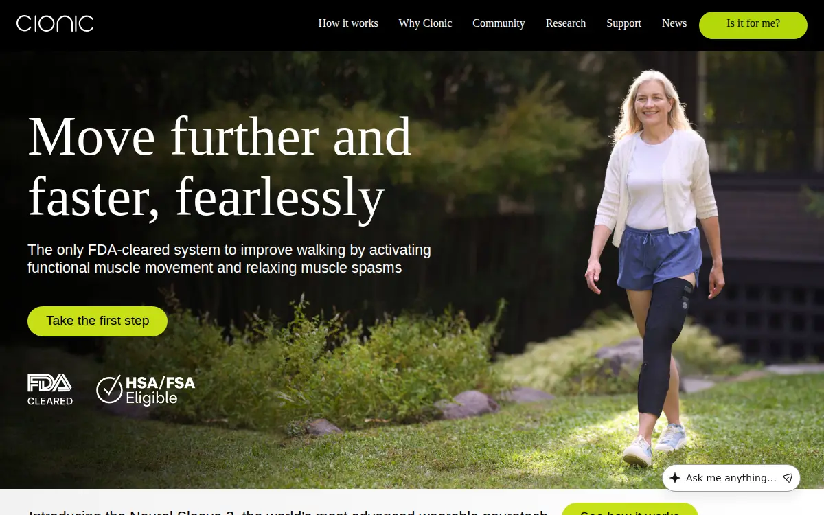 Homepage of Cionic, INC.