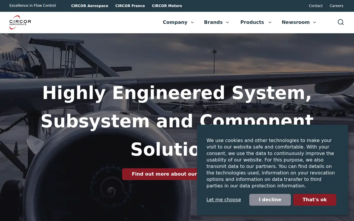 Homepage of Circor Aerospace, INC.
