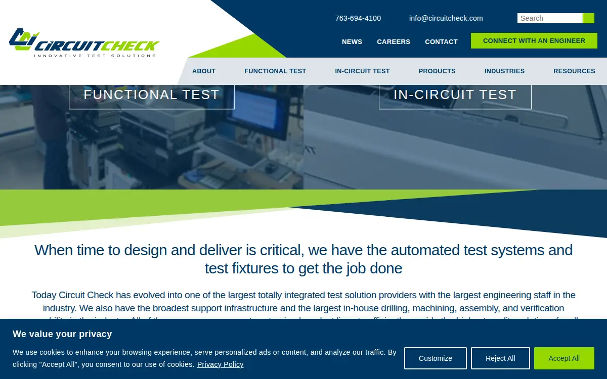 Homepage of Circuit Check, INC.