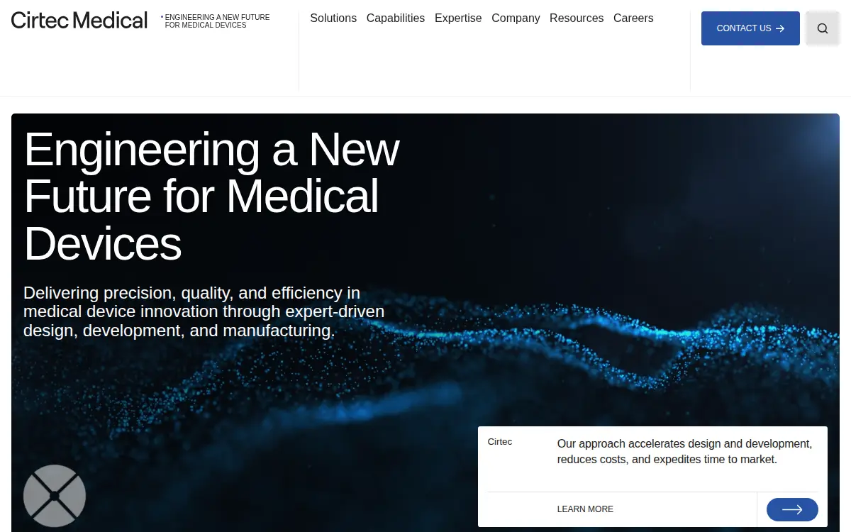 Homepage of Cirtec Medical CORP.