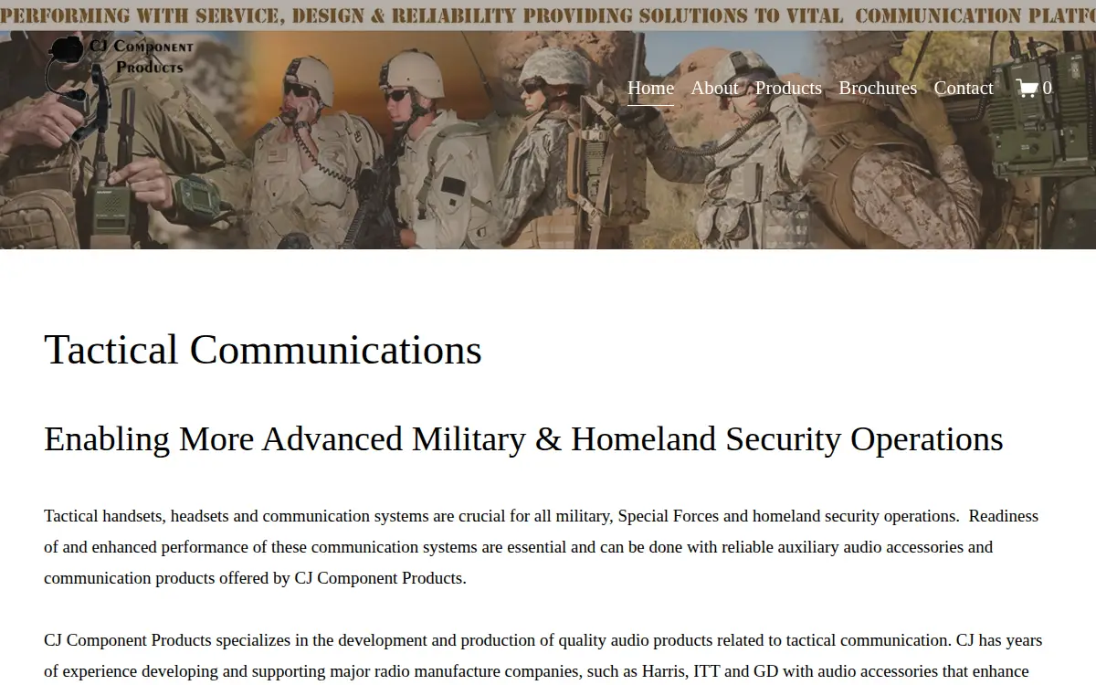 Homepage of Cj Component Products LLC