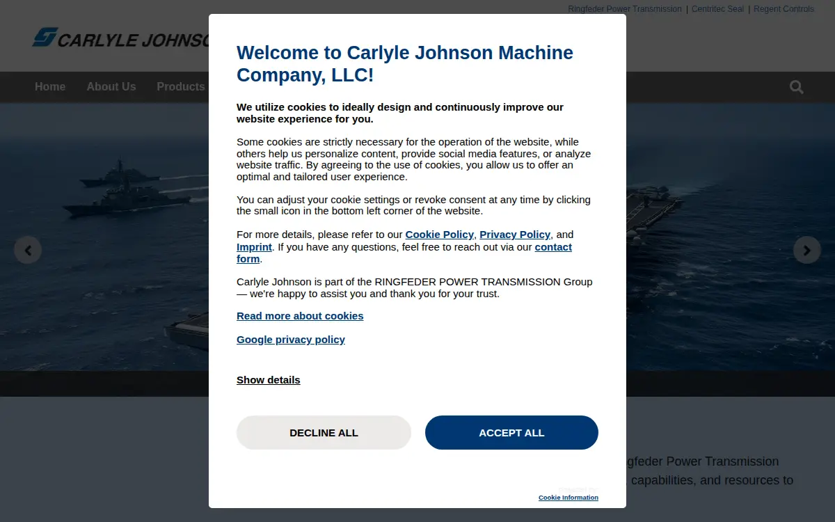 Homepage of The Carlyle Johnson Machine Co, LLC