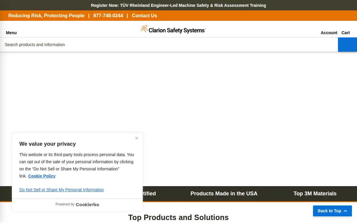Homepage of Clarion Safety Systems, LLC