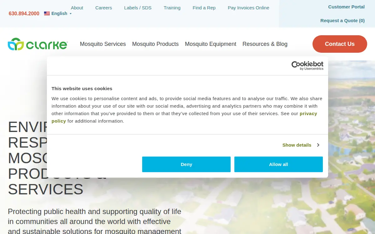 Homepage of Clarke Mosquito Control Products, INC.