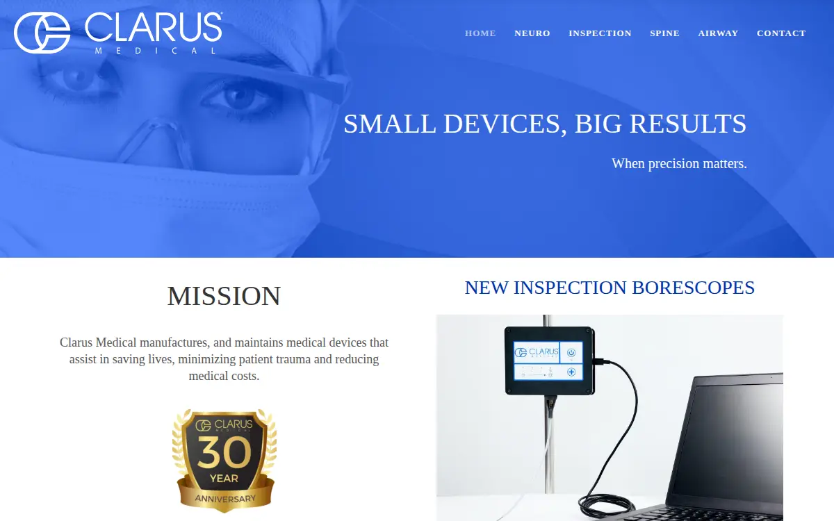 Homepage of Clarus Medical LLC