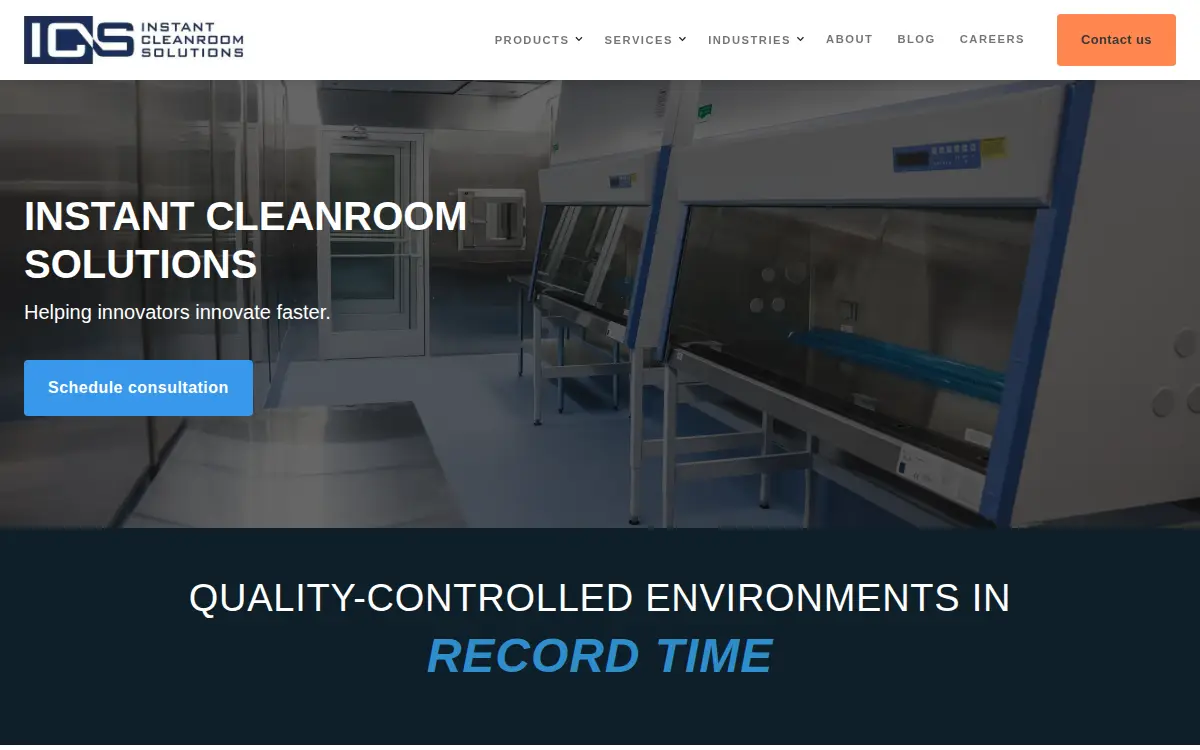 Homepage of Instant Cleanroom Solutions, INC