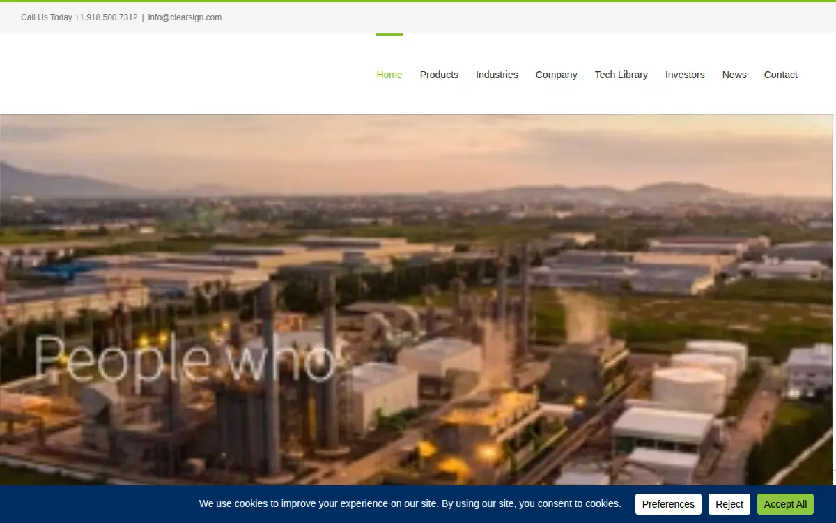 Homepage of Clearsign Technologies Corporation