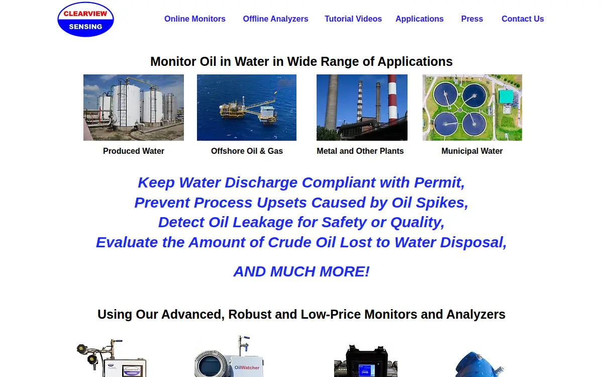 Homepage of Clearview Sensing, INC