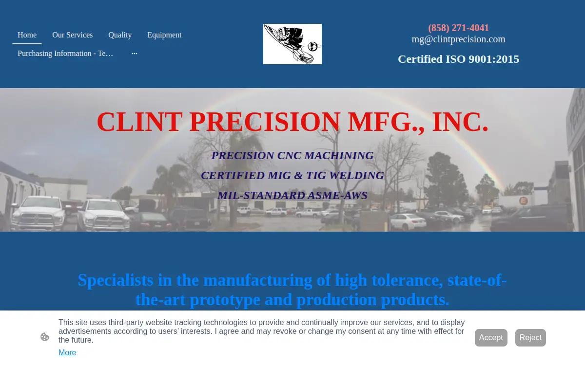 Homepage of Clint Precision Manufacturing, INC