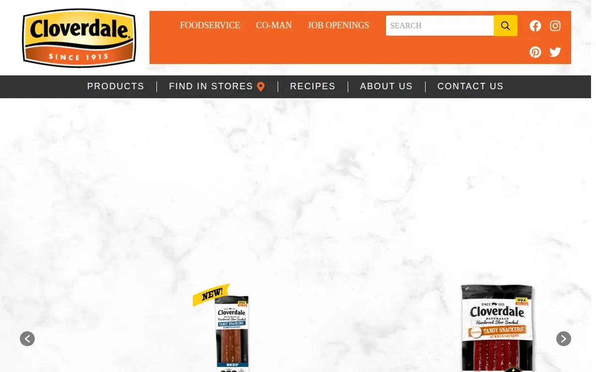 Homepage of Cloverdale Foods CO