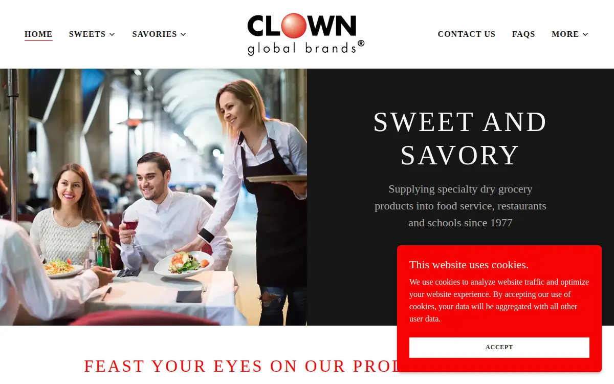 Homepage of Clown Global Brands LLC