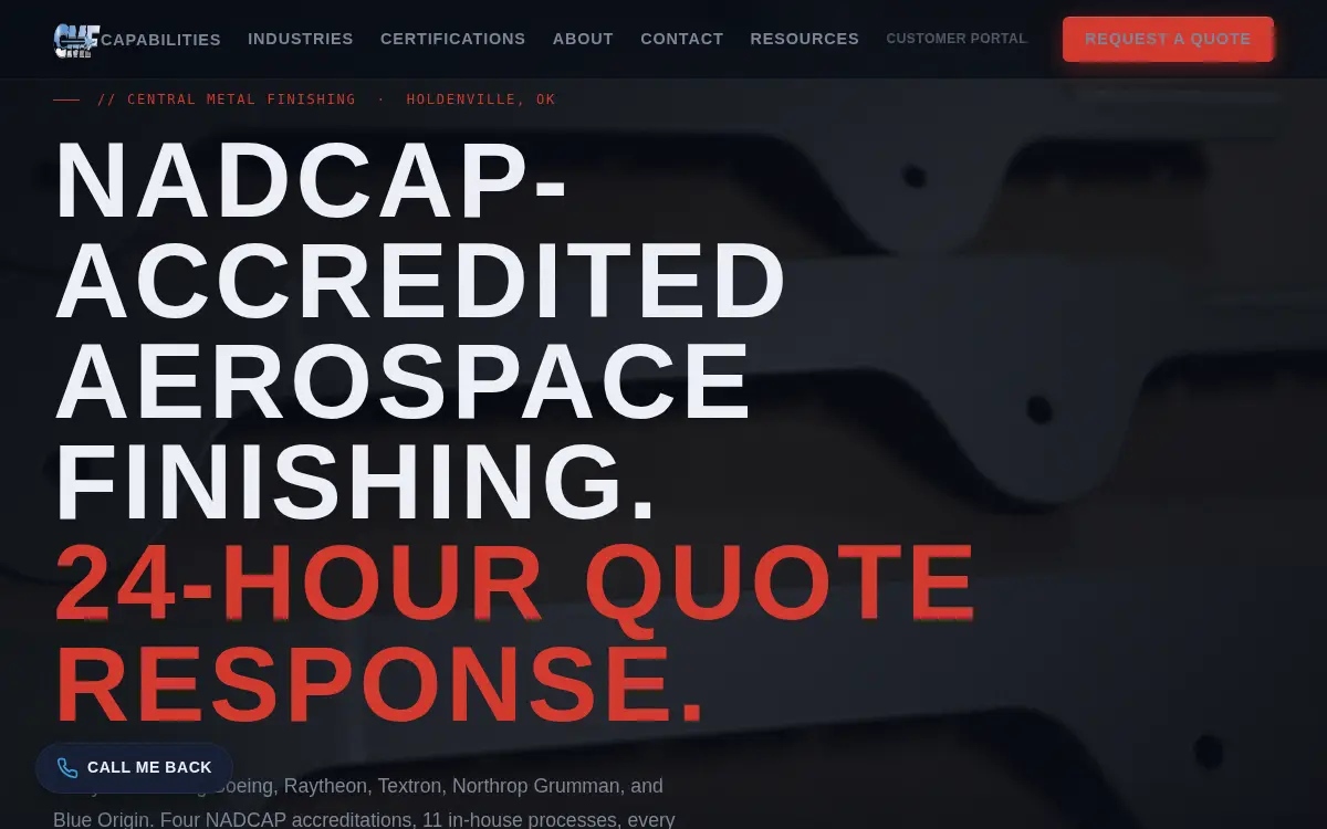 Homepage of Central Metal Finishing LLC