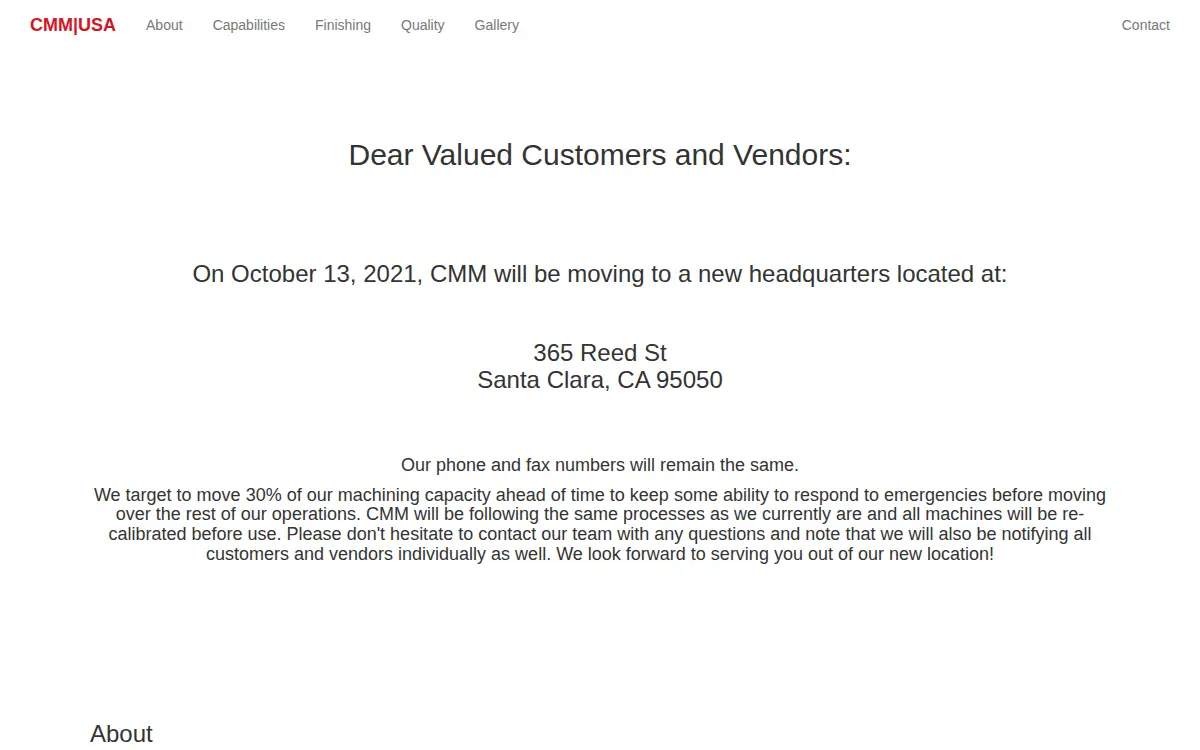 Homepage of Custom Micro Machining, INC.