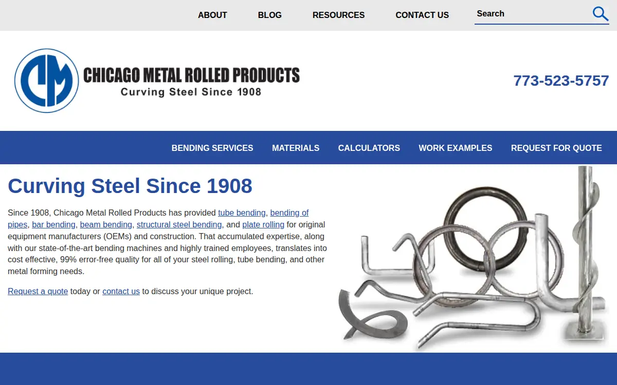 Homepage of Chicago Metal Rolled Products Company