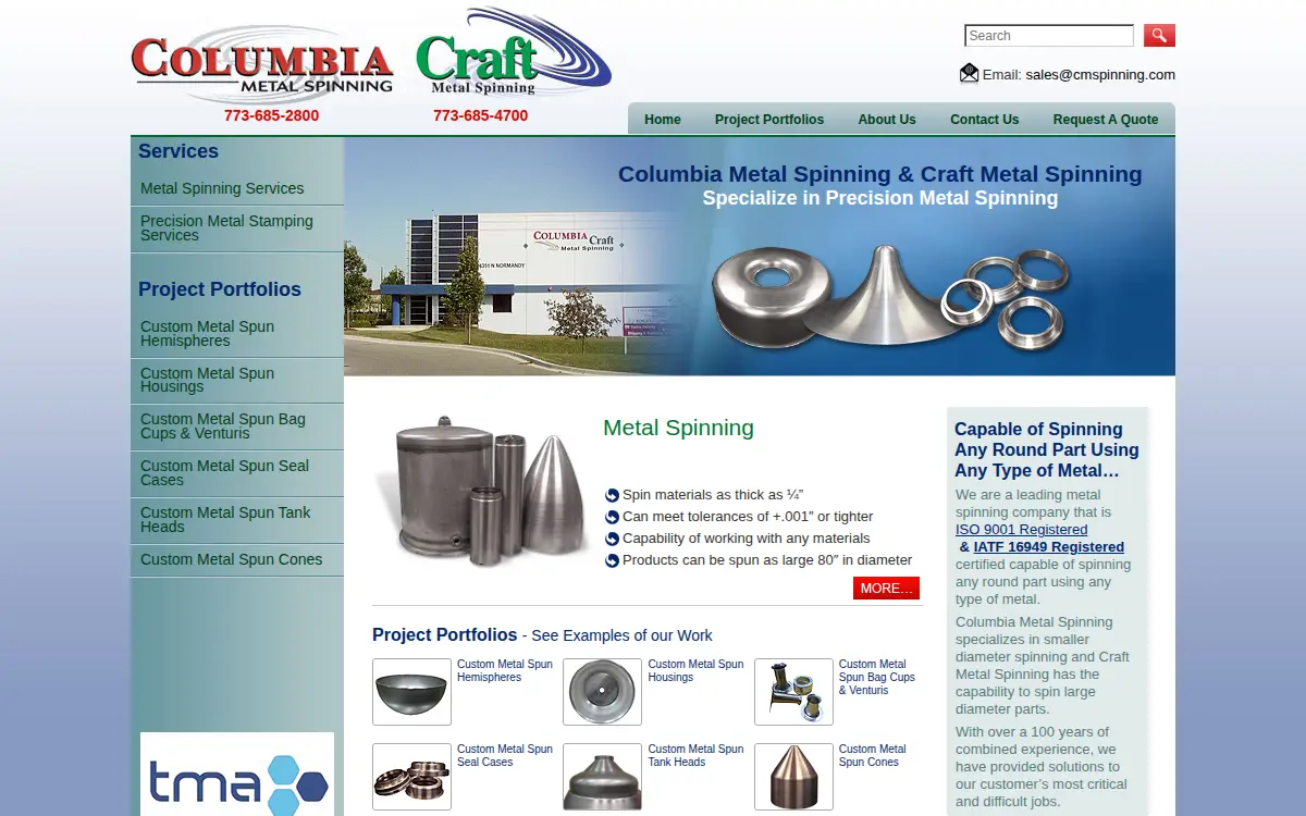 Homepage of Columbia Metal Spinning CO
