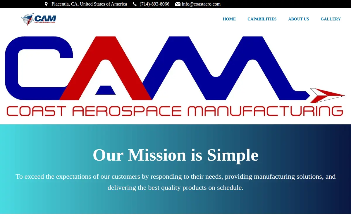 Homepage of Coast Aerospace Manufacturing, INC