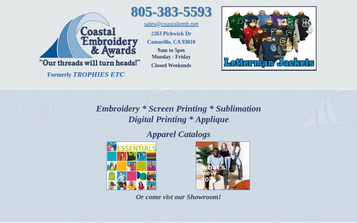 Homepage of Coastal Embroidery, INC.