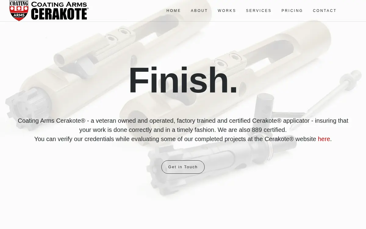 Homepage of Coating Arms, LLC