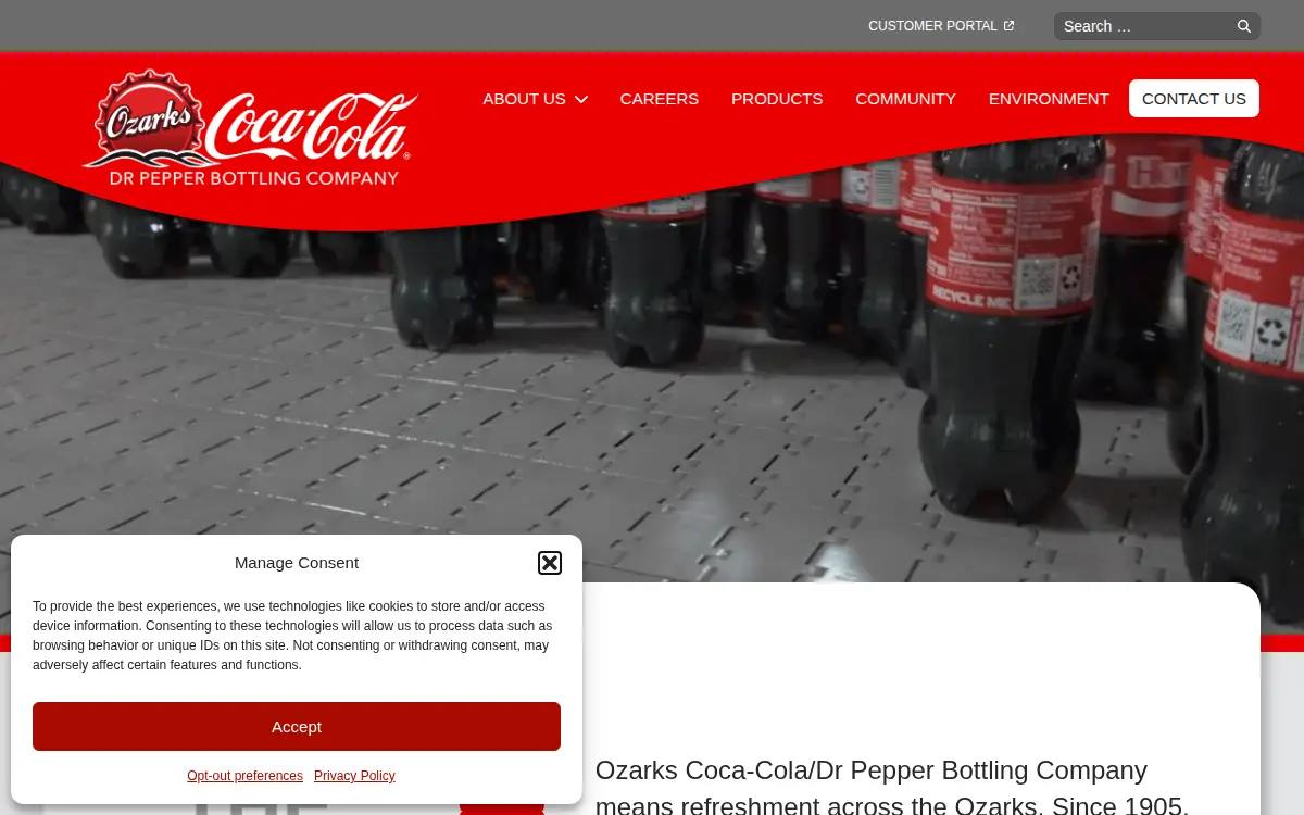 Homepage of Ozarks Coca-cola/dr Pepper Bottling Company