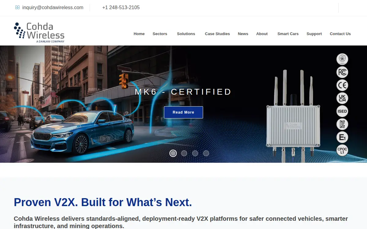 Homepage of Cohda Wireless America LLC