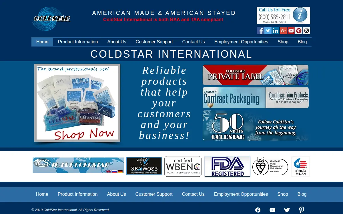 Homepage of Coldstar International Corporation