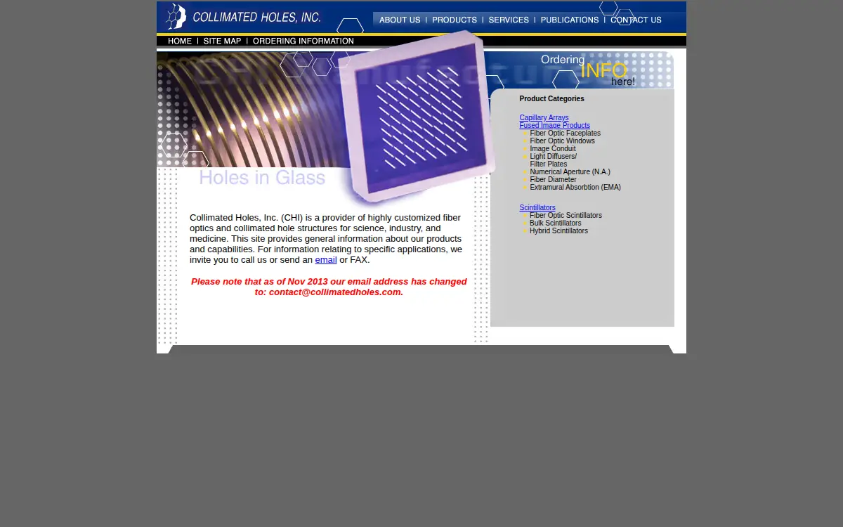 Homepage of Collimated Holes, INC.