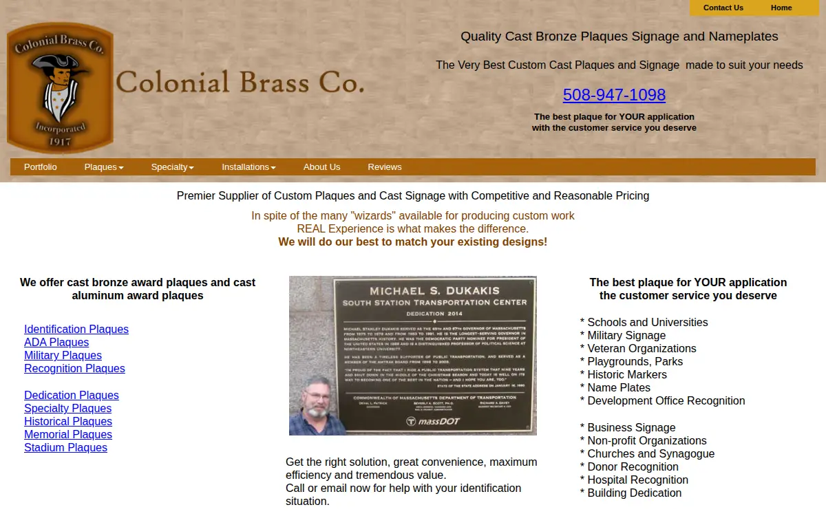 Homepage of Colonial Brass Company