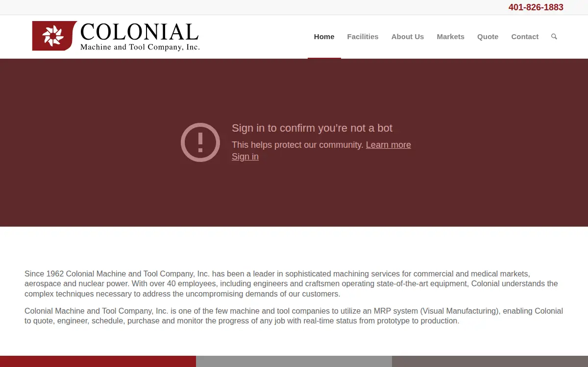 Homepage of Colonial Machine & Tool Co., INC.