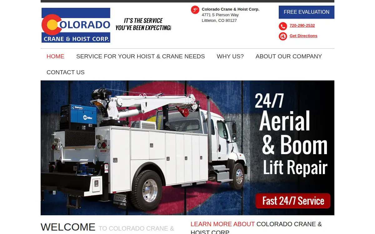 Homepage of Colorado Crane & Hoist, CORP.