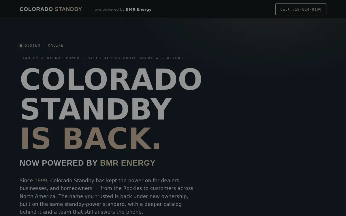 Homepage of Colorado Standby, LLC