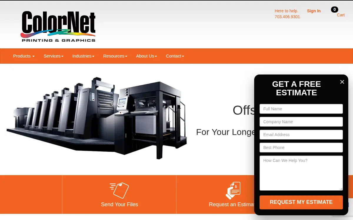 Homepage of Colornet Printing and Graphics, INC.