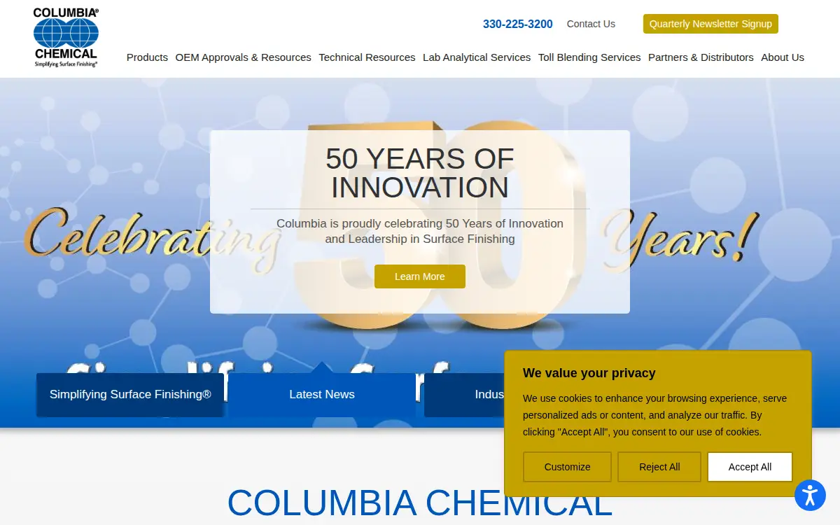Homepage of Columbia Chemical CORP