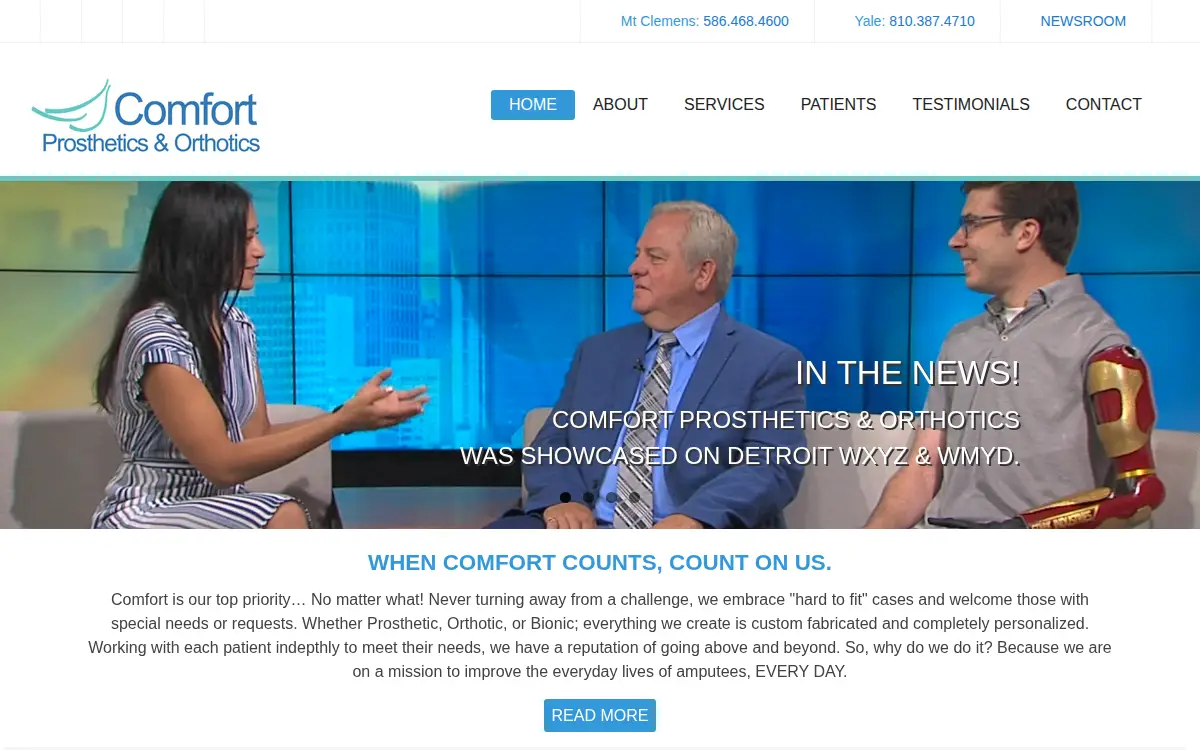 Homepage of Comfort Prosthetics & Orthotics INC