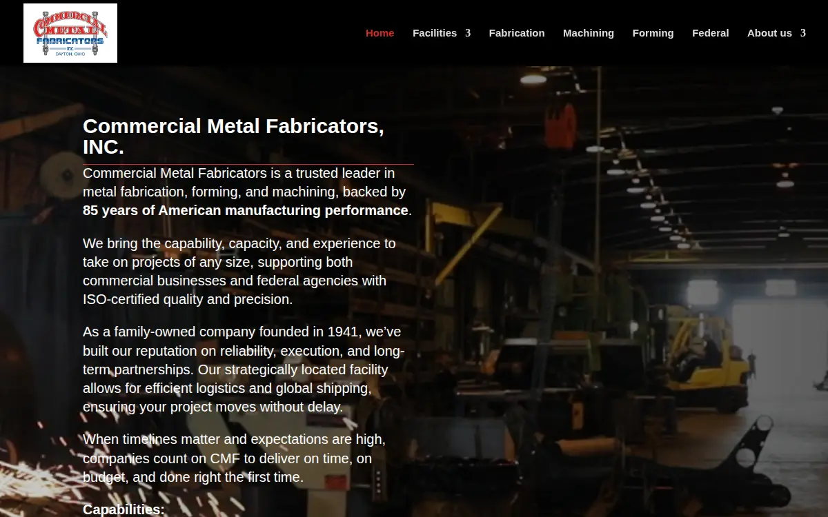 Homepage of Commercial Metal Fabricators, INC.