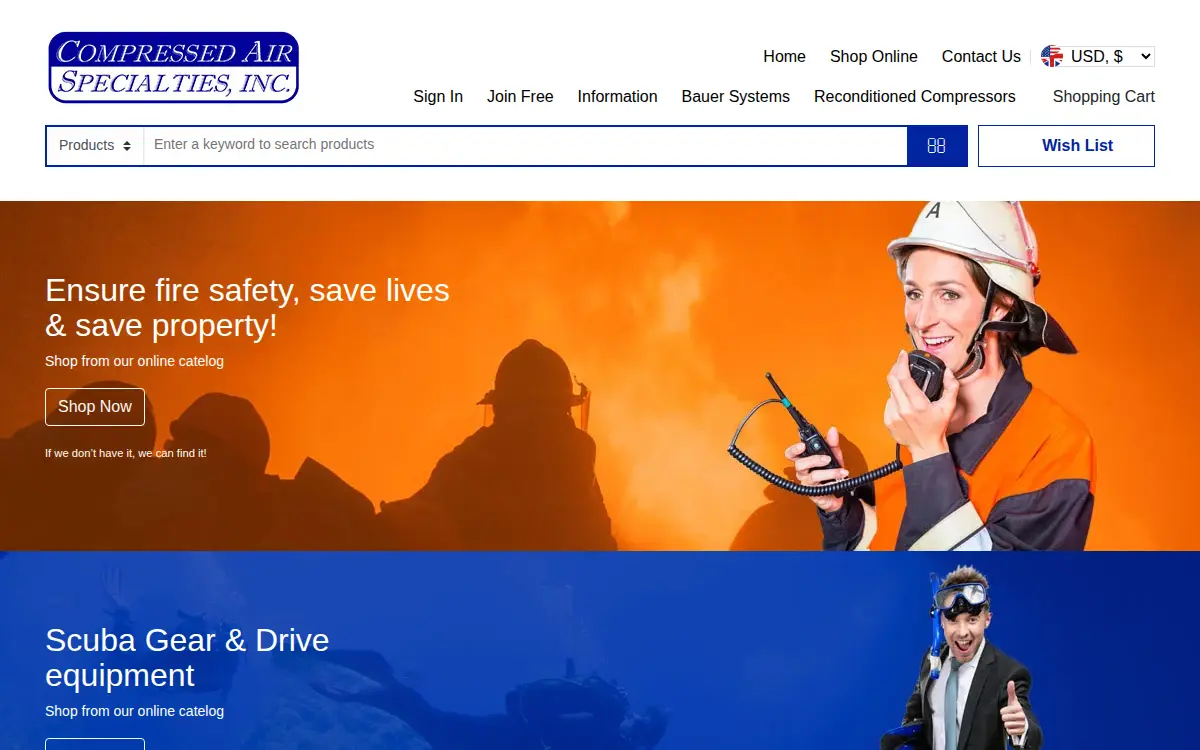 Homepage of Compressed Air Specialties, INC.