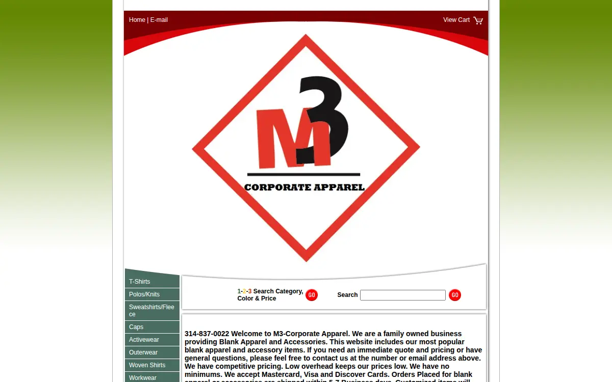 Homepage of M3 Embroidery & Apparel, LLC