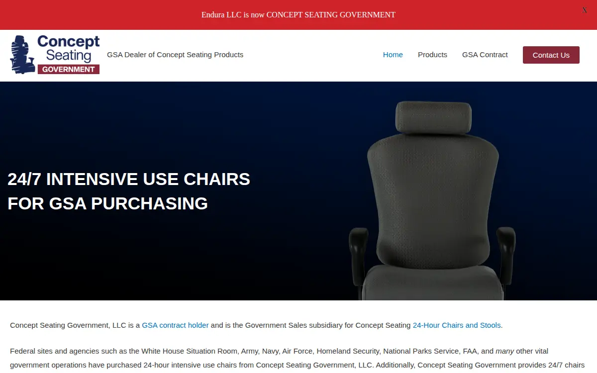 Homepage of Concept Seating Government LLC