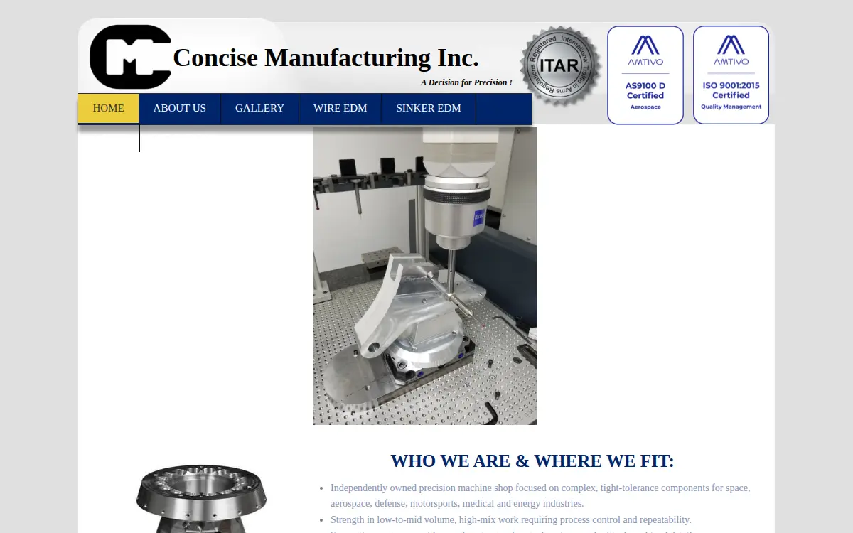 Homepage of Concise Manufacturing INC